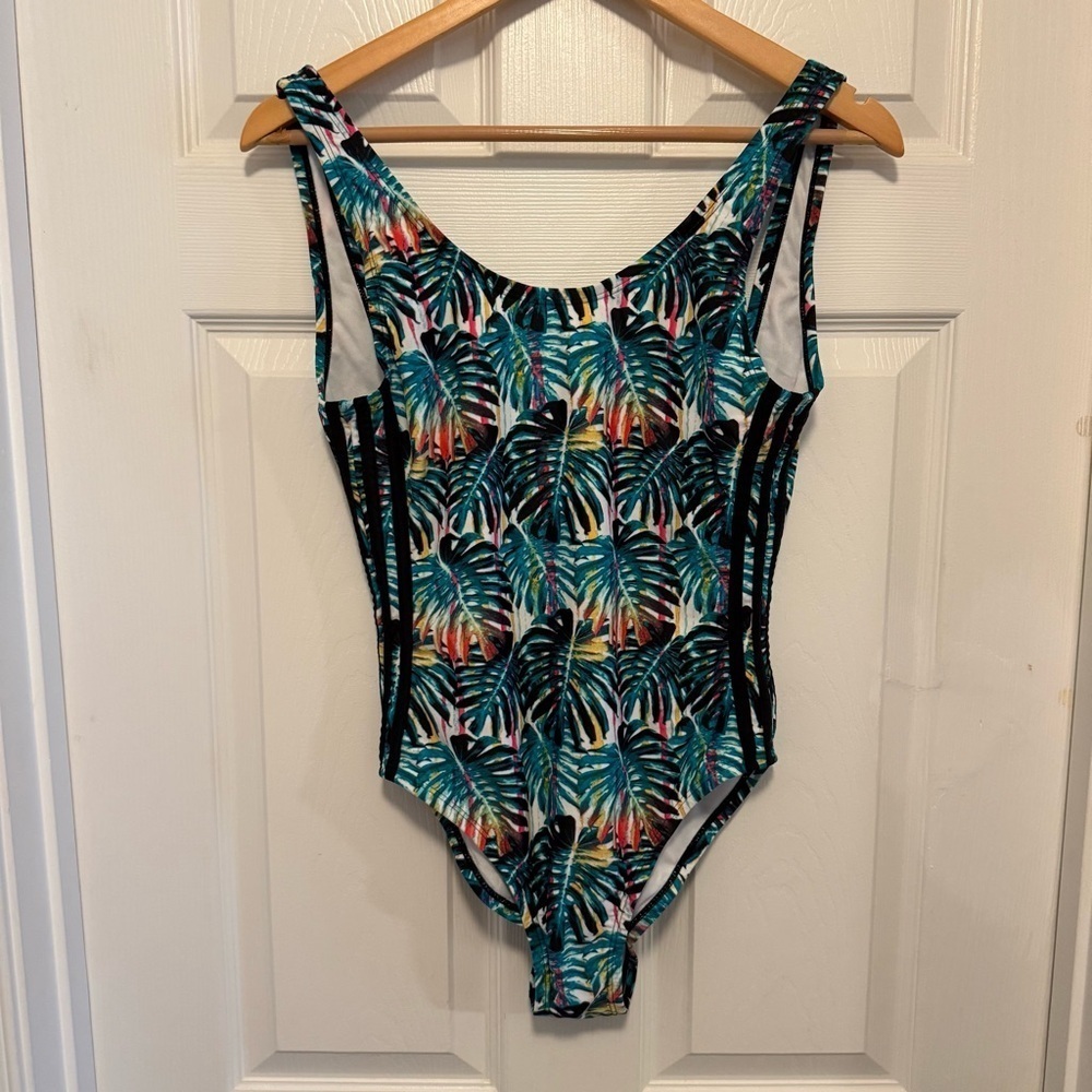 NWOT Adidas Originals Painted Palms 3 Stripe One Piece Swimsuit
